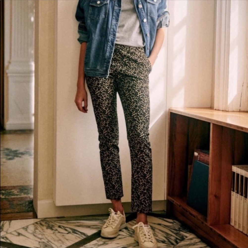 Sézane Clara Trousers in Jacquard Leopard Brown